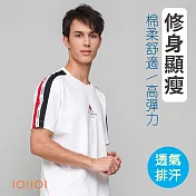 IOIIOI歐洲貴族 (有大尺碼) 短袖棉T恤 特色肩膀織帶 彈力舒適布料 吸濕排汗 M 白色