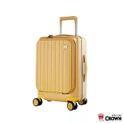 【CROWN 皇冠】BOXY 21吋 前開式防盜拉鍊/ 鋁框登機箱- 黃色