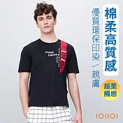 IOIIOI(有大尺碼) 短袖品牌圓領衫 吸濕排汗透氣 彈性剪接印花TEE M 黑色