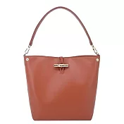 LONGCHAMP LE ROSEAU系列金屬竹節滑面小牛皮半月形單肩包(中) 樹皮紅