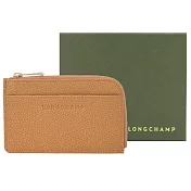 LONGCHAMP LE FOULONNÉ系列牛皮卡片零錢包 胡桃棕