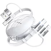 【Lisen】60W 伸縮線USB+Type-C to Type-C+Lightning (100cm)多和一充電線 數據線  白色
