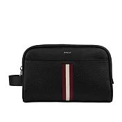 BALLY Ribbon 紅白條紋牛皮手拿包/萬用包/盥洗包 (黑色)