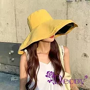 【Decoy】時尚純色 黑膠大帽簷防曬遮陽漁夫帽/ 黃米色