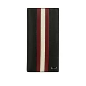 BALLY Mythos 紅白條紋再生牛皮對開二折長夾 (黑色)