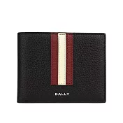 BALLY Ribbon 紅白條紋牛皮對開證件照短夾 (黑色)
