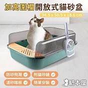 貓本屋 加高圍欄開放式貓砂盆(附貓砂鏟) 森林綠