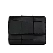 BOTTEGA VENETA Cassette 大格小羊皮編織三折短夾 (黑色)