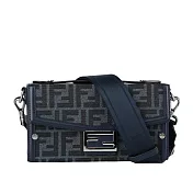 FENDI Soft Trunk FF Logo 緹花拼皮革二用包 (牛仔藍)
