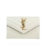 YSL 山形紋荔枝皮金字logo小卡/短夾 (復古白)