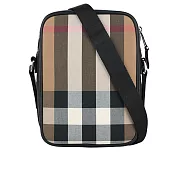 BURBERRY Paddy 格紋帆布及牛皮直式斜背包 (灰褐色/棕色)