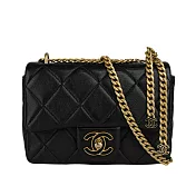 CHANEL 琺瑯CC Logo 及吊飾小羊皮迷你翻蓋包_展示品 (黑色)
