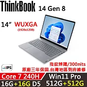 ★全面升級★【Lenovo】聯想 ThinkBook 14 Gen8 14吋 時尚商務 三年保固 Core 7 240H/W11P 16G+16G/512G+512G 銀