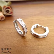 精緻素雅六邊形鑲鑽鋯石針式925純銀易扣耳環.外鍍專櫃級正白K.圈圈耳環