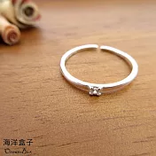 簡單亮面素雅四爪鋯石925純銀戒指.可調整戒圍