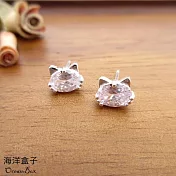 精緻閃耀可愛小貓咪鋯石999純銀耳環.貼耳耳環