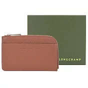 LONGCHAMP LE FOULONNÉ系列牛皮卡片零錢包 焦糖