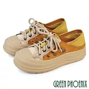 【GREEN PHOENIX】女 休閒鞋 懶人鞋 穆勒鞋 休閒拖鞋 後踩兩穿 真皮 厚底 EU36 棕色