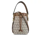 FENDI MON TRESOR FF LOGO 滿版標誌布質二用迷你水桶包 (棕色)