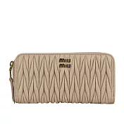 MIU MIU 金字納帕軟皮ㄇ形拉鍊長夾 (粉色)