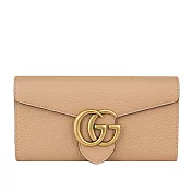 GUCCI Marmont 金色標誌粒紋皮革釦式二折長夾 (裸粉色)
