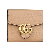 GUCCI Marmont 金色標誌粒紋皮革釦式二折短夾 (裸粉色)