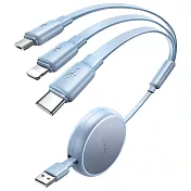 【Lisen】L105 伸縮數據線USB to Type-C+Lightning+Micro (100公分) 3A 多合一充電線 傳輸線 伸縮線 藍色