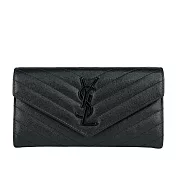 YSL 山形紋荔枝皮黑字logo釦式長夾_展示品 (黑色)
