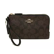 COACH 滿版LOGO皮革L型雙層手拿包 咖啡色