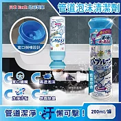 日本Earth地球製藥-寬口倒噴管道除臭去汙泡沫清潔劑200ml/罐-藍蓋皂香(洗臉臺溢流孔慕斯噴霧,衛浴排水管除垢中性洗劑,水槽除垢消臭芳香劑)