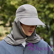 【Decoy】戶外防曬 登山釣魚護脖披肩遮陽鴨舌帽/ 淺灰色