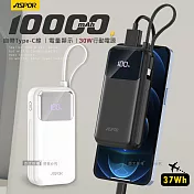 ASPOR 30W 自帶Type-C快充線 10000mAh閃充行動電源 數位電量顯示 商務黑