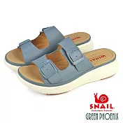 【SNAIL蝸牛】女 拖鞋 厚底 超輕量 二字 皮帶釦 透氣 彈力 EU36 藍色