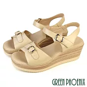【GREEN PHOENIX】女 涼鞋 楔型涼鞋 厚底涼鞋 全真皮 牛皮 輕量 EU35 杏色