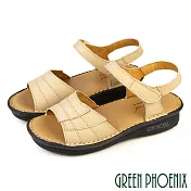 【GREEN PHOENIX】女 涼鞋 厚底 小坡跟 吸震減壓 全真皮 牛皮 臺灣製 EU35 米色