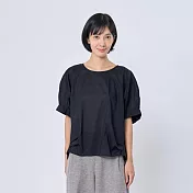 好我_Pamela花摺袖棉質立體打摺上衣/ FREE 黑
