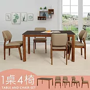 Homelike 喜家居140cm黑岩板胡桃餐桌椅組(一桌四椅)(2316-33)