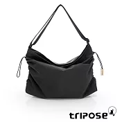 tripose MOVE微皺尼龍輕量抽繩斜背包-大  經典黑