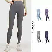 【STizi史堤茲】無T線裸感素色高腰貼身瑜珈褲 運動褲(SK-036) L 灰湖藍