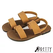 【Pretty】女 涼鞋 平底涼鞋 二字帶 夾腳 套趾 輕量 鬆緊帶 JP23 咖啡色