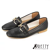 【Pretty】女 樂福鞋 小皮鞋 便鞋 馬銜釦 OL通勤 臺灣製 JP23 黑色