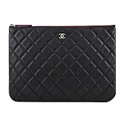 CHANEL 經典菱格荔枝小羊皮手拿包(中/黑)
