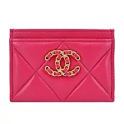 CHANEL 雙C LOGO菱格紋小羊皮卡片夾(桃紅)