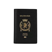 BALENCIAGA 金色燙印紋理牛皮對開護照夾 (黑色)