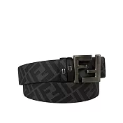 FENDI FF Squared 鐵灰釦帆布及牛皮雙面可用皮帶 90cm(黑色/灰色)