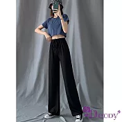 【Decoy】優雅垂墜*冰絲闊腿彈性寬高腰直筒長褲/ 黑色