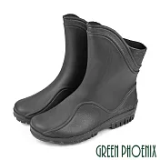 【GREEN PHOENIX】男 雨靴 雨鞋 中筒 斜口 雙彩 吸震 減壓 防水 EU39 黑色