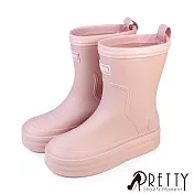 【Pretty】女 雨靴 雨鞋 短靴 霧面 防水 短筒 EU36 粉紅色