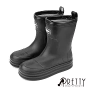 【Pretty】女 雨靴 雨鞋 短靴 霧面 防水 短筒 EU36 黑色