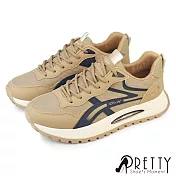 【Pretty】男 運動鞋 休閒鞋 綁帶 吸震減壓 厚底 JP25.5 卡其色
